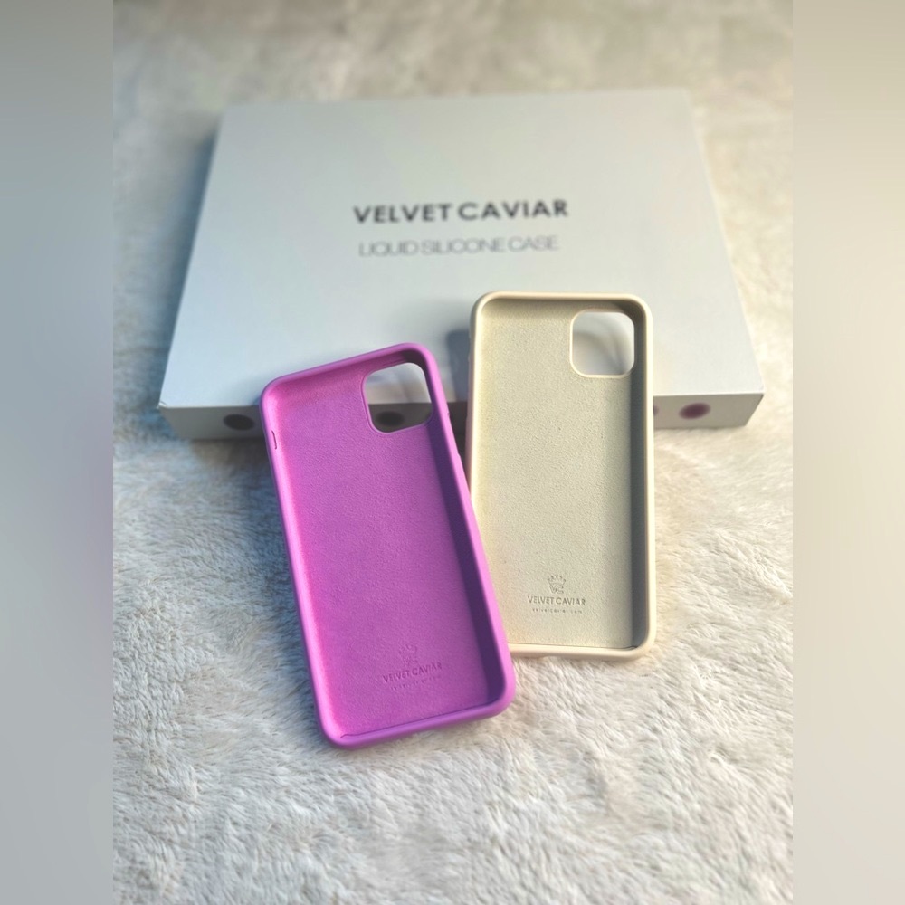 Velvet Caviar Liquid Silicon iPhone 11 Pro Max cases (2) in Hot Pink + Beige